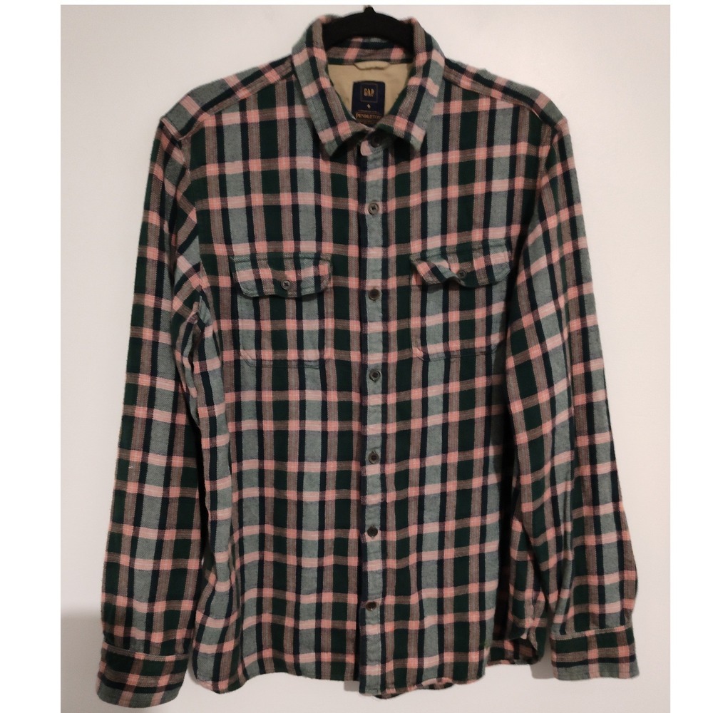 Gap x Pendleton Mens Large Flannel Shirt Plaid Cotton Deep Hunter 321951-01